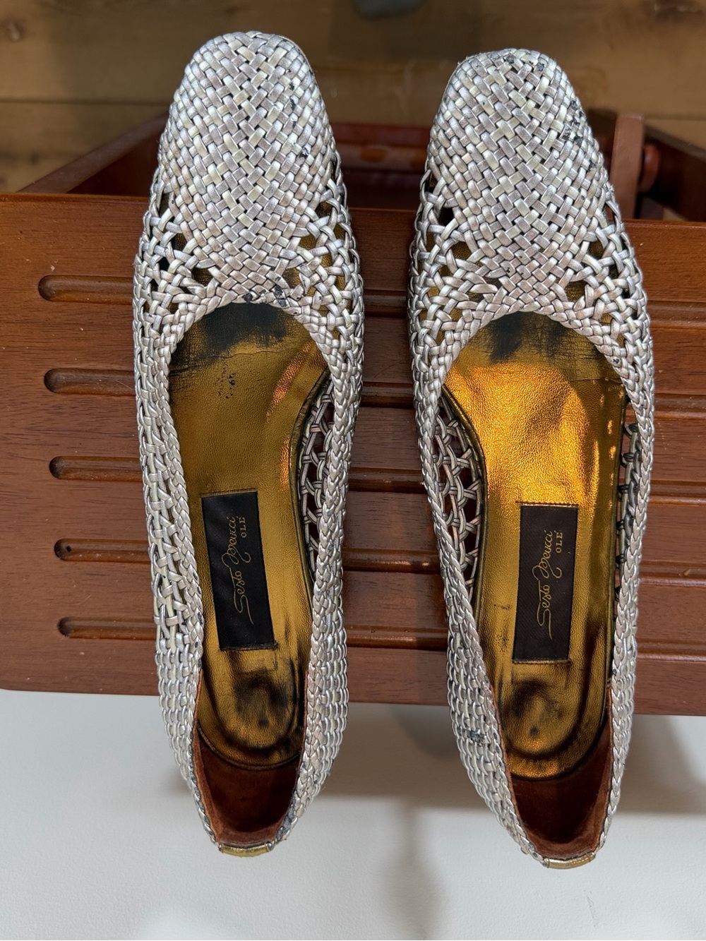 Sesto Meucci Metallic Gold Woven Leather Flats Size 8N